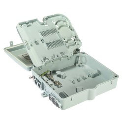 Caja distribución F.O 2 puertos, hasta 12 fibras SC SX de interior/exterior. Cierre de seguridad