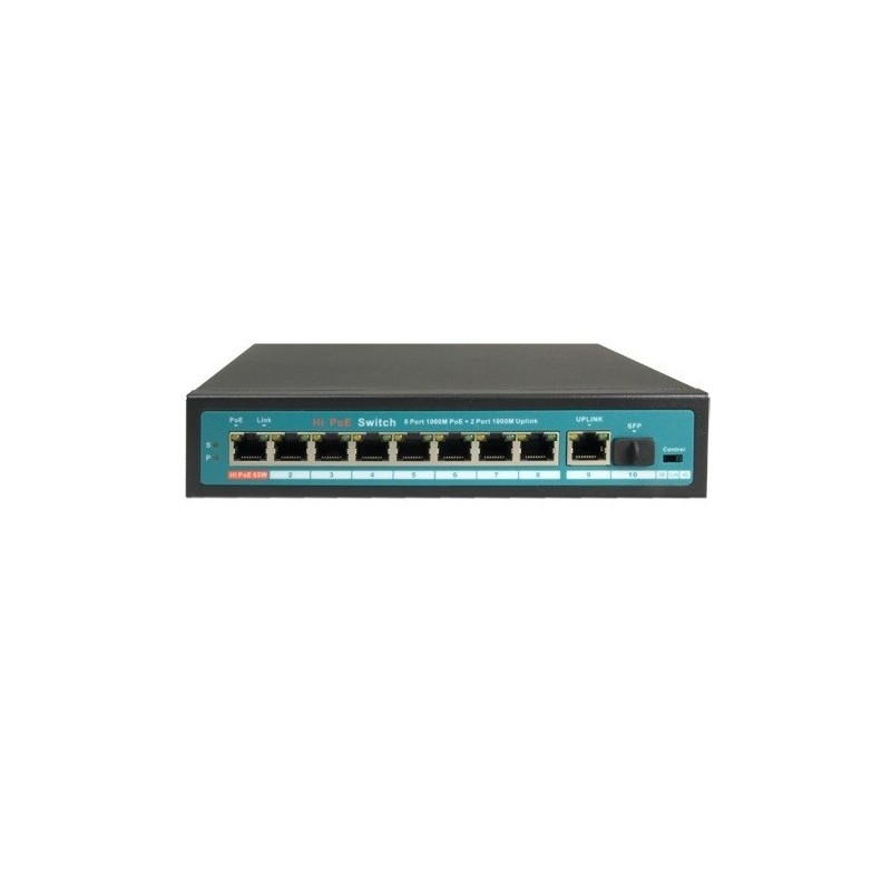 Switch de 8 puertos Gigabit POE 120W, x1 UPLINK Gigabit, x1 SFP. Sobremesa