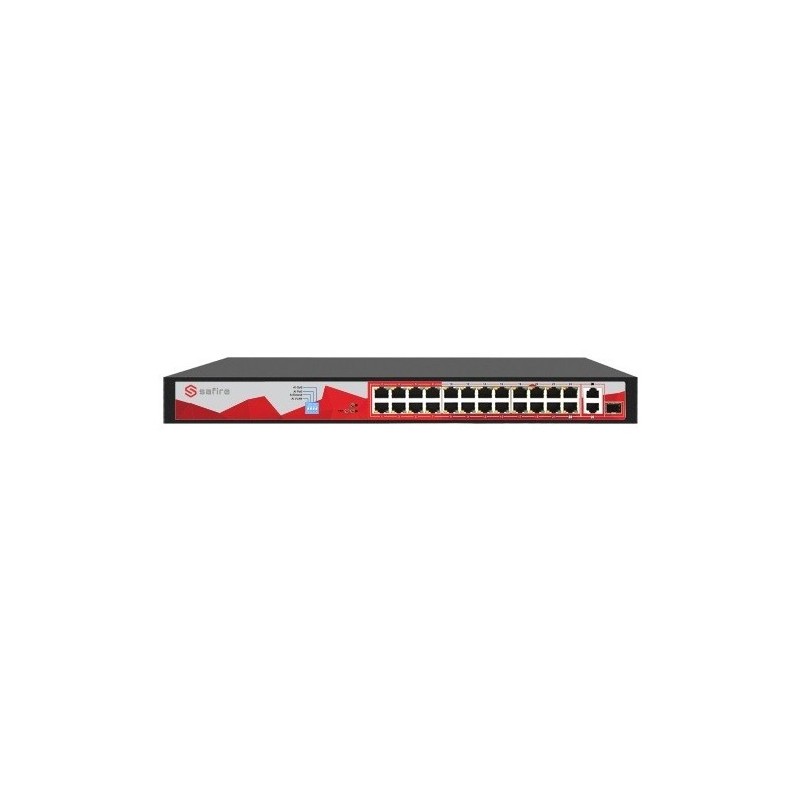 Switch de 24 puertos 10/100 POE, 250W, x2 UPLINK Gigabit, x1 SFP. Sobremesa