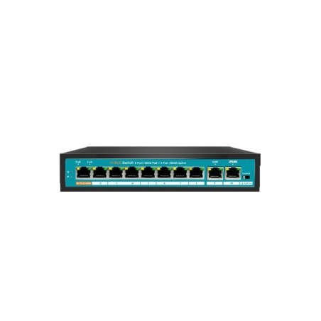 Switch de 8 puertos 10/100POE 144W + x2Gb UPLINK 10/100/1000. Hasta 250 metros