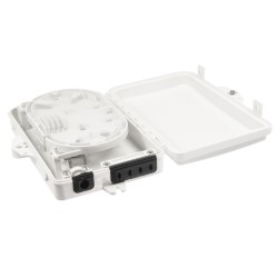 Caja para 4 SC, 1E de cable, para exterior, con cierre de seguridad. Blanca