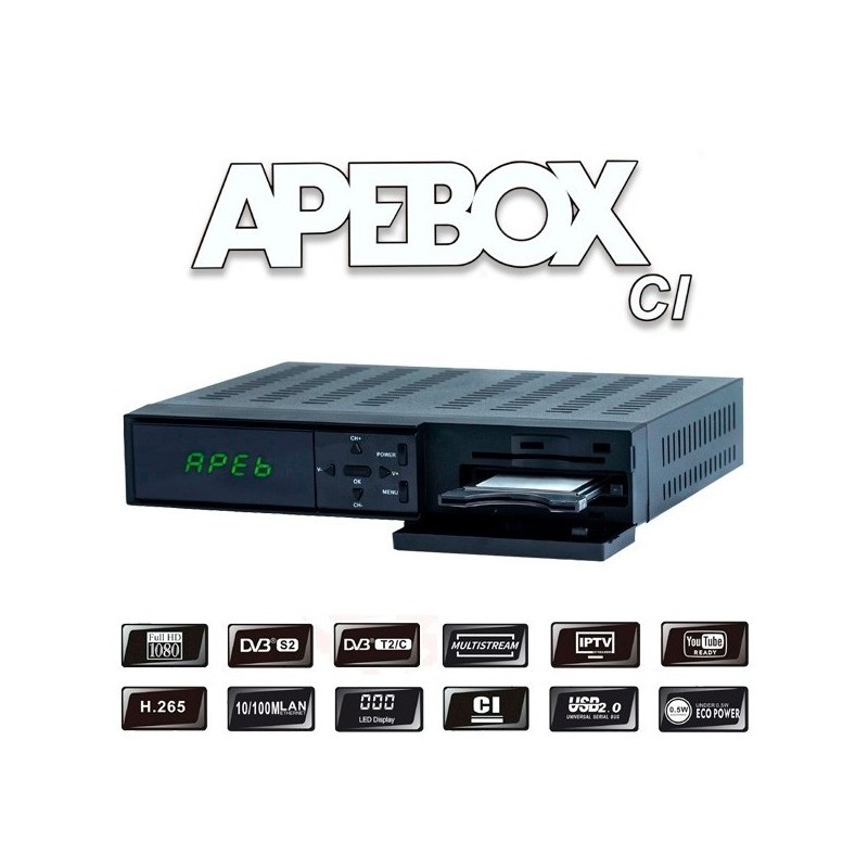 Receptor COMBO (S2 + T2) FULL HD, H.265, CI, Ethernet, Wifi USB opcional, Multistream