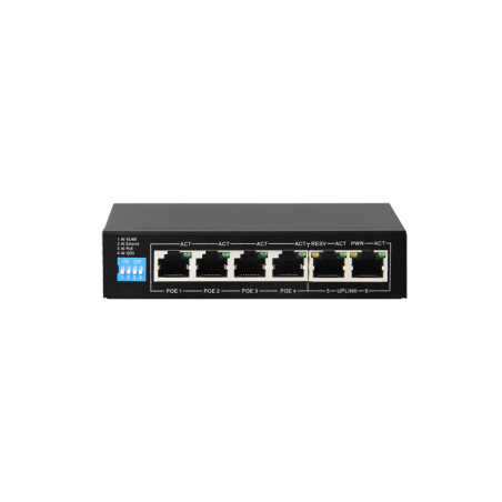 Switch de 4 puertos 10/100/1000 POE/POE+  60W + x2 UPLINK, para sobremesa