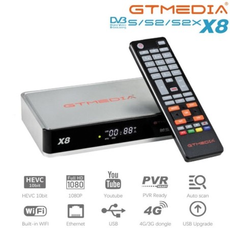 Receptor SAT (S2X), FULL HD, H.265, Wifi integrado.
