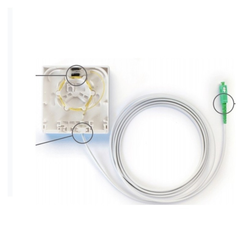 Roseta superficie F.O.,  con pigtail doble armado SC/APC 2.5mts y empalme Keyquick MS201