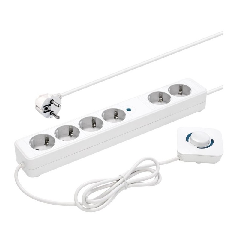 Regleta 1E:2+4S Schuko con interruptor de pie y protección