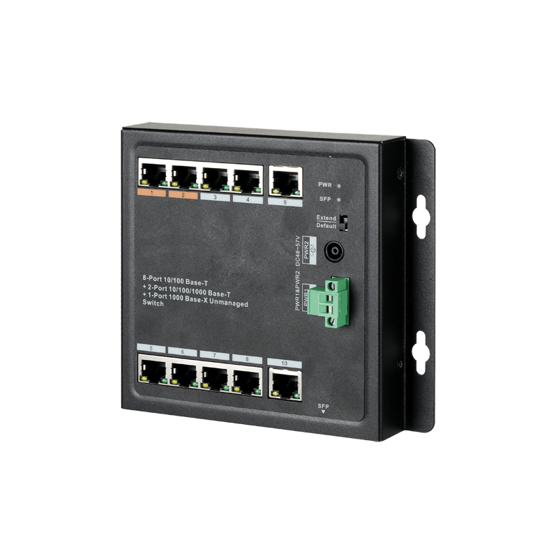 Switch de 8 puertos 10/100/1000 POE 96W + x2 UPLINK 10/100 + x1 SFP, para montaje en pared. Hasta 250 metros