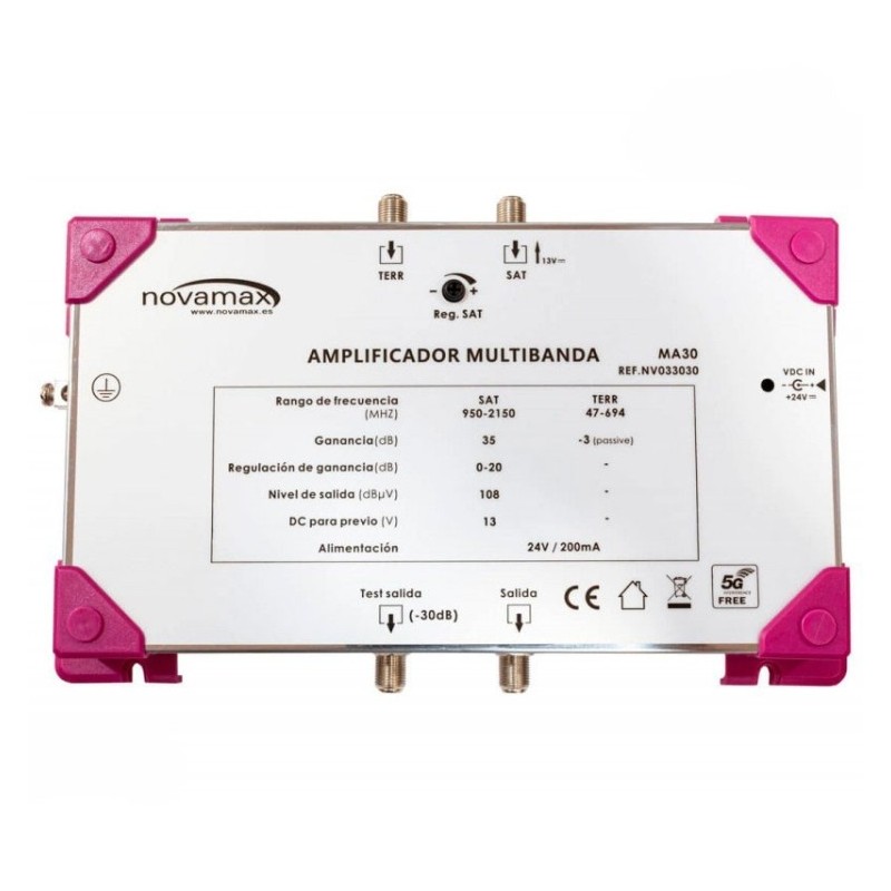 Amplificador de FI + Mezcla TDT. 5G, 2E + 1S + 1S de test (30dB) 108dBnV