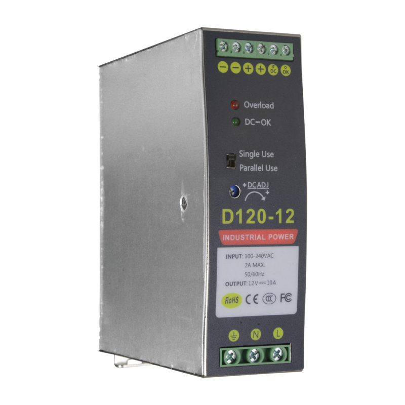 Fuente de alimentación conmutada 12V/10A, 120W. Montaje en carril DIN