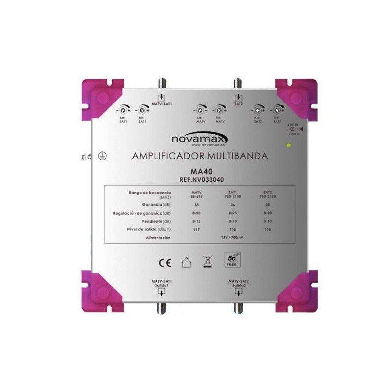 Amplificador línea/bombeo (ICT), 2 Entrada/2 Salida, 36dB/38db, 117/118 dBuV