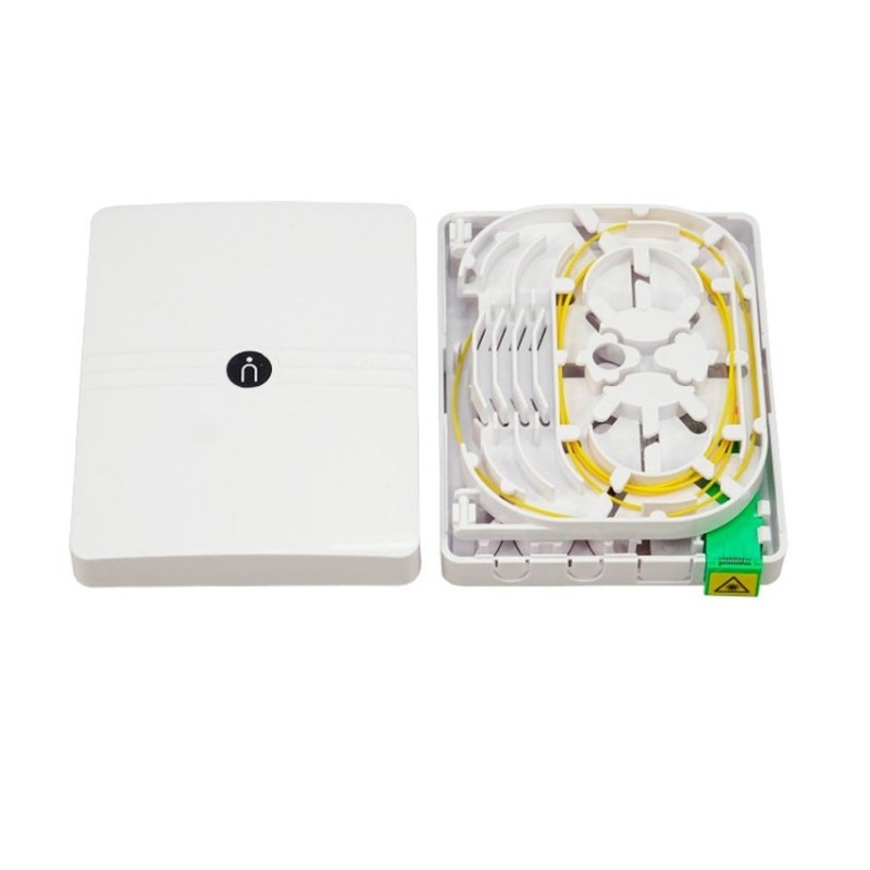 Roseta superficie F.O con cassette interno, 1x pigtail SC/APC, 1x adaptador SC/APC (capacidad x2 SC)