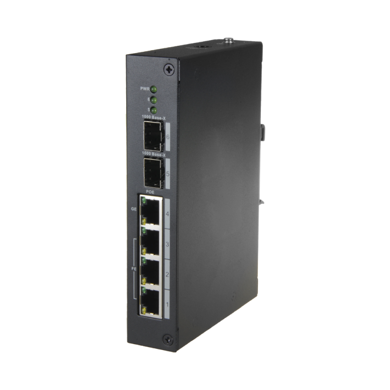 Switch de 4 puertos 10/100 HIPOE+ 96W +  x2 SFP, para montaje en DIN, alimentación DC 48 V - 57 V