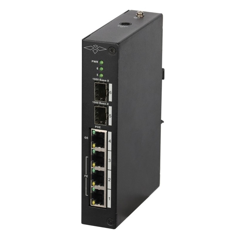 Switch de 4 puertos 10/100 HIPOE+ 120W +  x2 SFP, para montaje en DIN, alimentación DC 48 V - 57 V