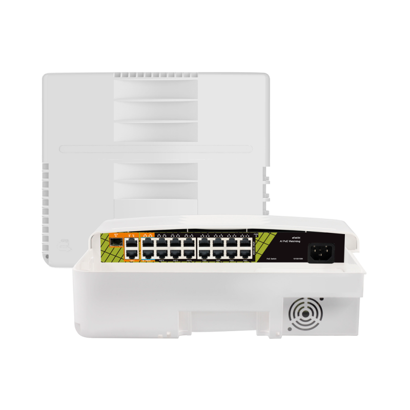 Switch PoE exterior 16 puertos PoE + 2 Uplink RJ45 + 1 SFP
