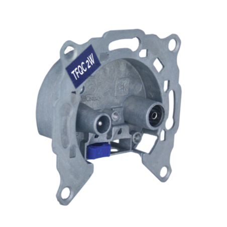 Toma final con derivación, sin garras, TV-FM / Satélite. Con paso de corriente SAT. Conexión QuiCoax. Clase A