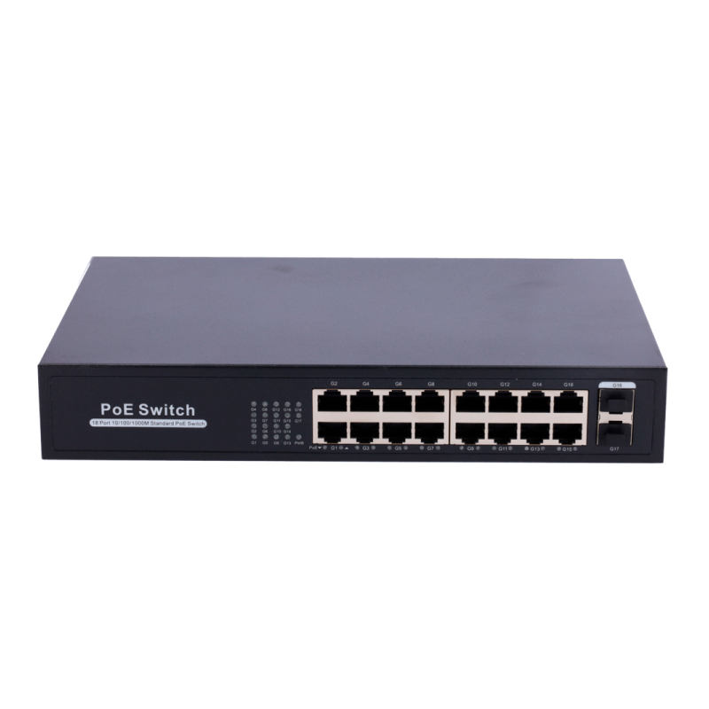 Switch de 16 puertos 10/100/1000 POE, 250W, x2 SFP. Enrackable