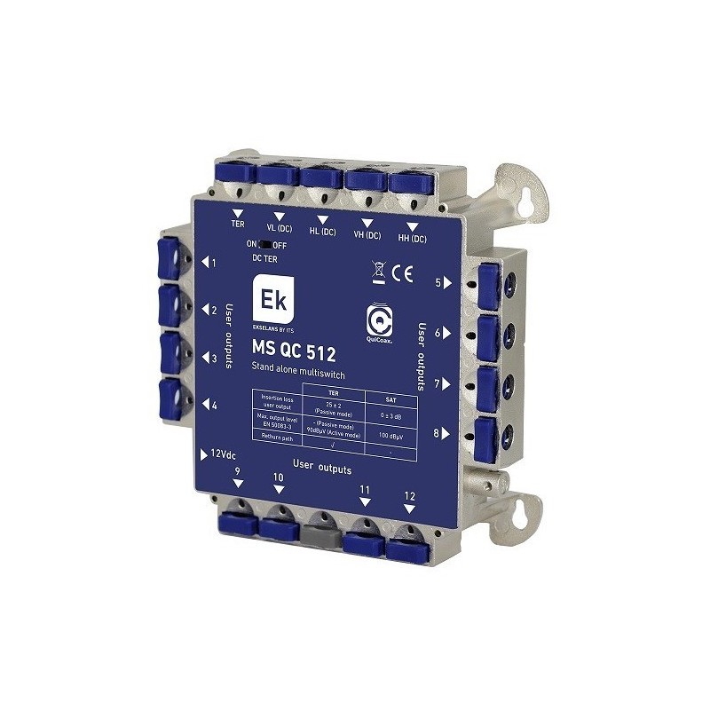 Multiswitch de 5 x12 en estrella/final de cascada. 5 entradas (4 SAT + 1 TER), 12 salidas usuario.