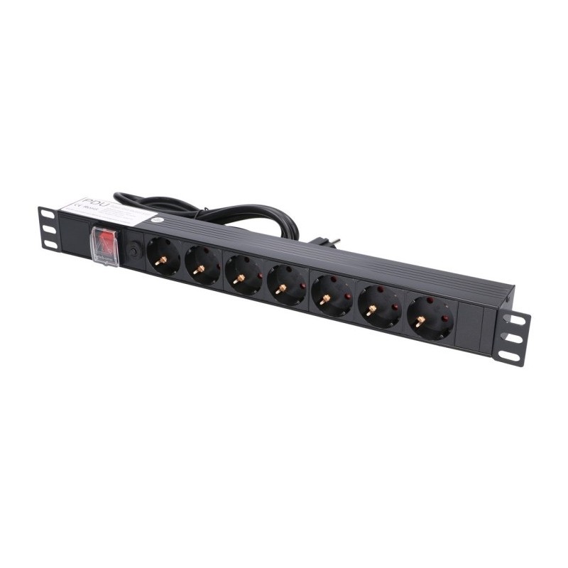 Distribuidor de potencia de 16A, x7 Schuko + interruptor. Cable de 2mts
