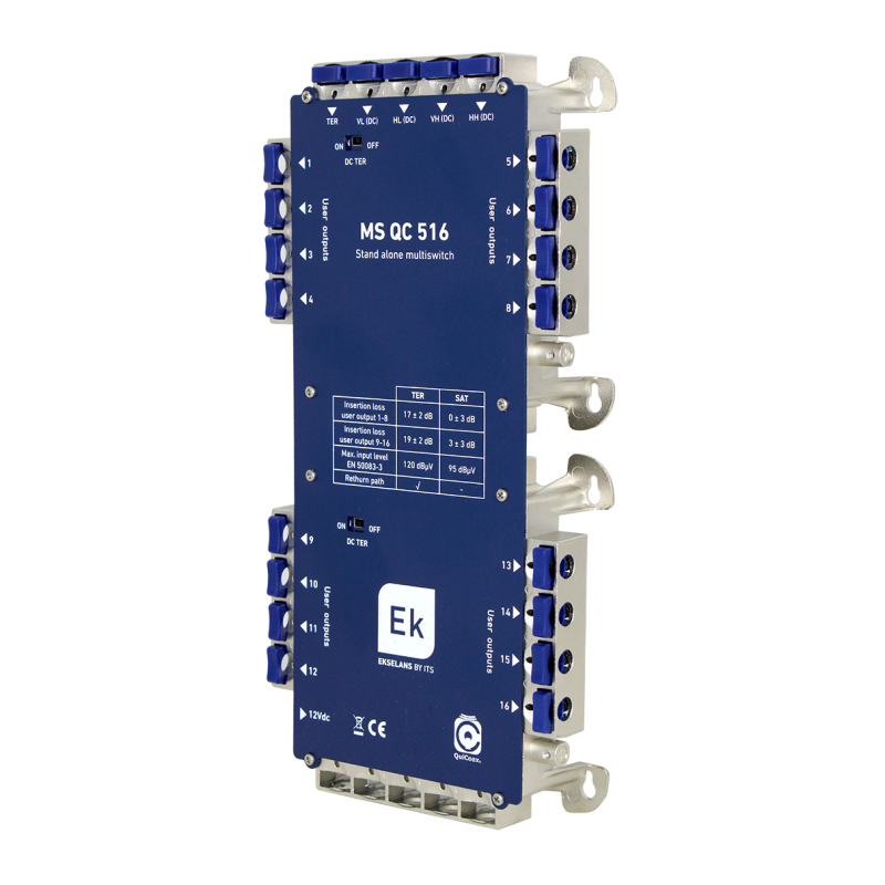 Multiswitch de 5 x16 en estrella/final de cascada. 5 entradas (4 SAT + 1 TER), 16 salidas usuario.