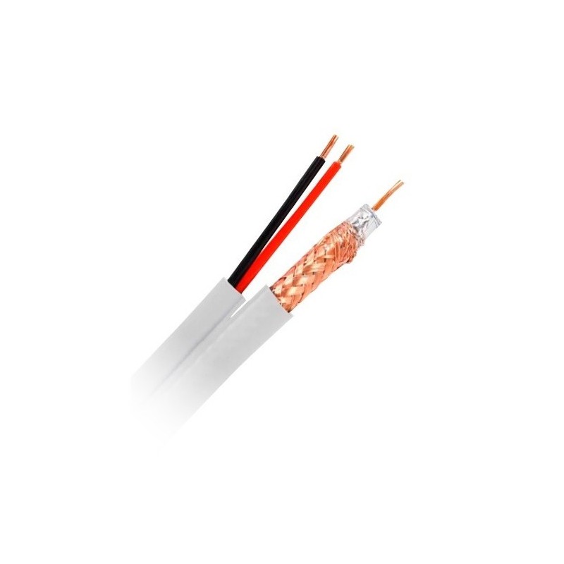 Cable coaxial combi RG-59+2 alimentación SIAMÉS, 9mm. Bobina de 100 metros