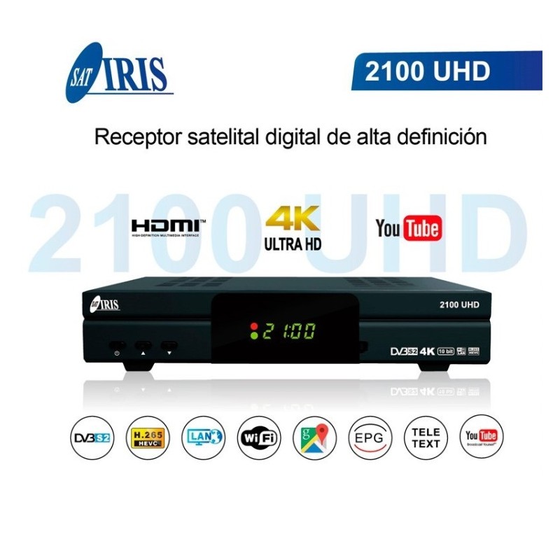 Receptor SAT (S2), 4K FULL HD, H.265, Wifi integrado. Iris 2100 4K