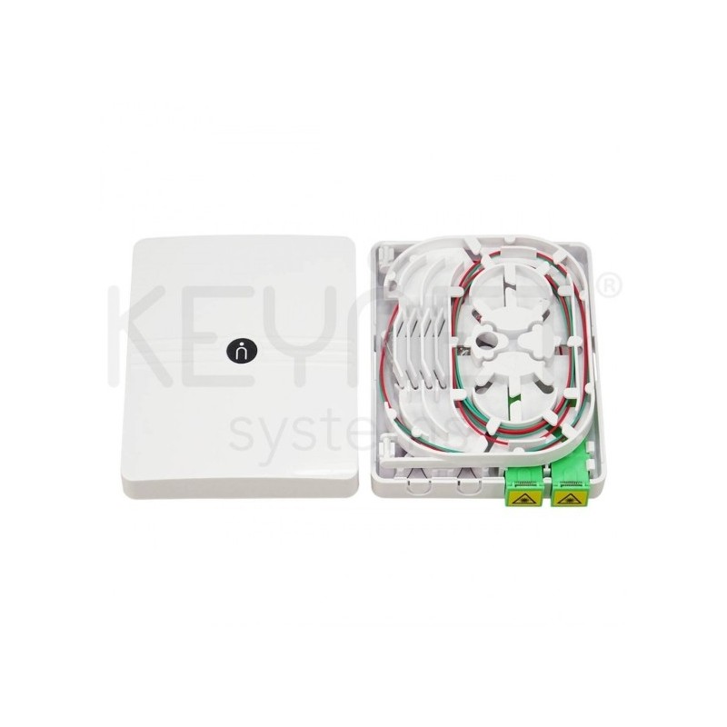 Roseta superficie F.O con cassette interno, 2x pigtail SC/APC, 2x adaptador SC/APC (capacidad x2 SC)