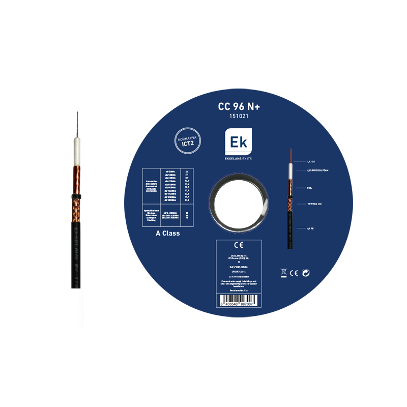 Cable coaxial conductor interno 1.13mm Cu, 6,8mm, lámina de cobre+poliéster, malla de CCA.