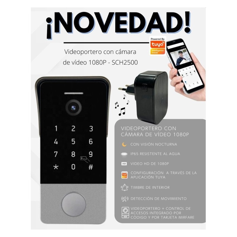 Video portero sin Hilos y sin monitores, para moviles y tablets. Wifi, con App "Tuya" gratuita (entrada ethernet).