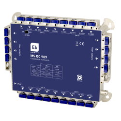 Multiswitch de 9 x 8 en estrella/final de cascada. 9 entradas (8 SAT + 1 TER), 8 salidas usuario, 9 salidas troncales.