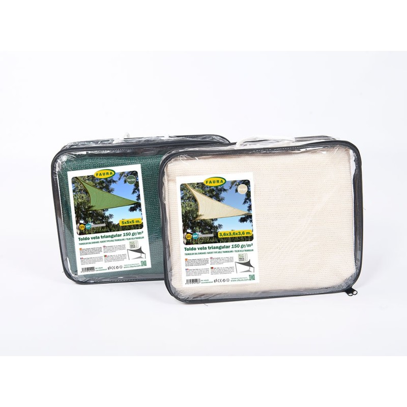 TOLDO VELA 150gr. (HDPE) TRIANGULAR BEIGE 3,6x3,6 m