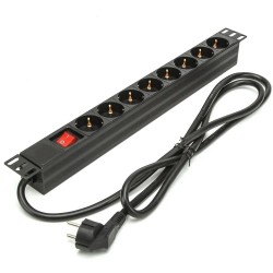 Regleta para Rack de 19 pulgadas, 16A, x8 Schuko + interruptor, en aluminio