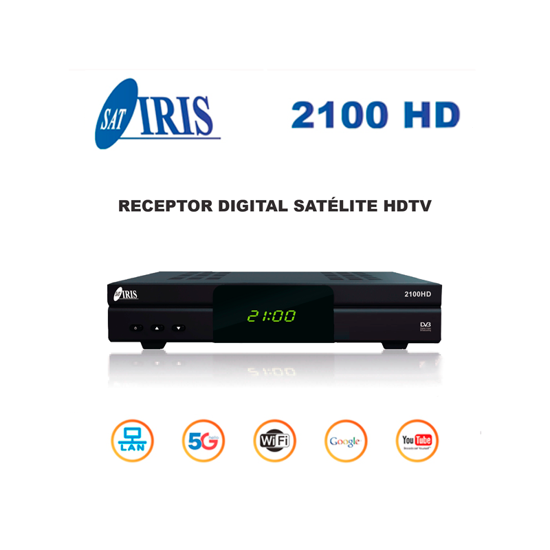 Receptor satélite IRIS 2100 HD (S2), FULL HD, H.265, Wifi integrado