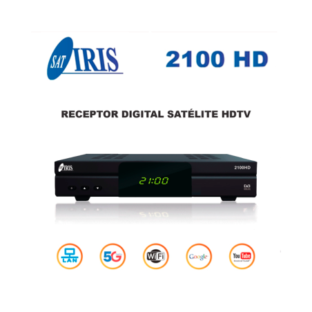 Receptor satélite IRIS 2100 HD (S2), FULL HD, H.265, Wifi integrado