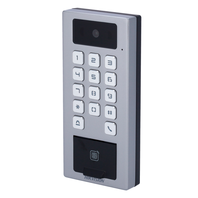 Control de acceso con cámara, IP65, IK09, para supervisión vía smartphone. Lector huella, Mifare y teclado.