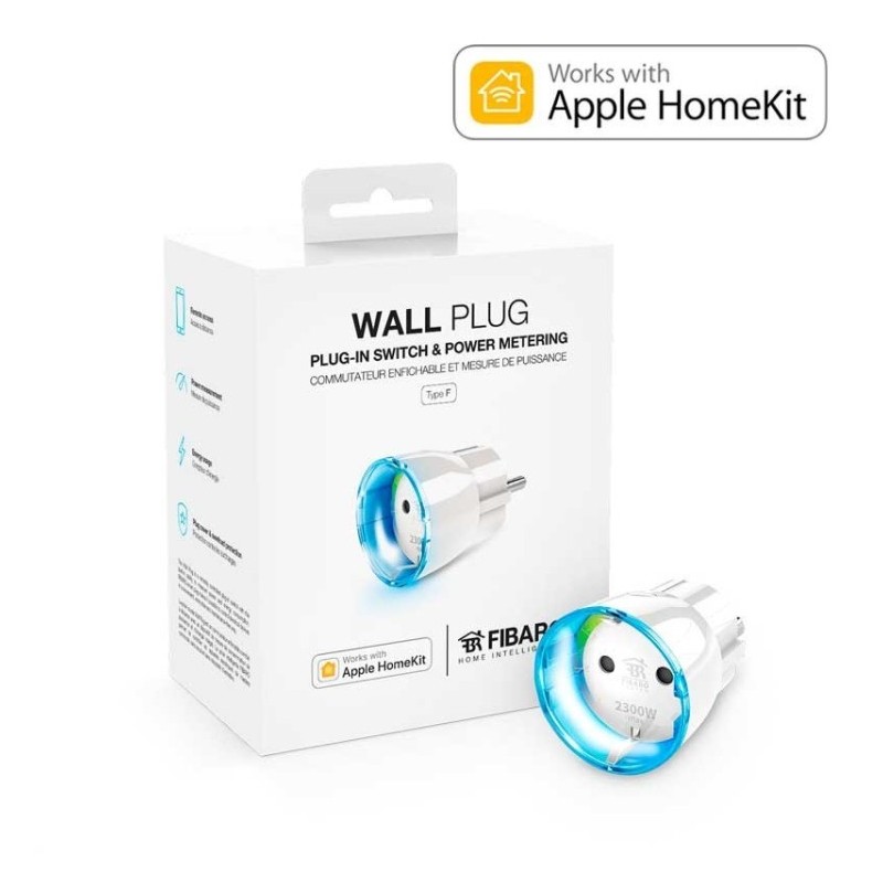 Fibaro Wall Plug Enchufe de pequeño tamaño para control ON/OFF con aro Led y control de consumo para APPLE HOME KIT Bluetooth.