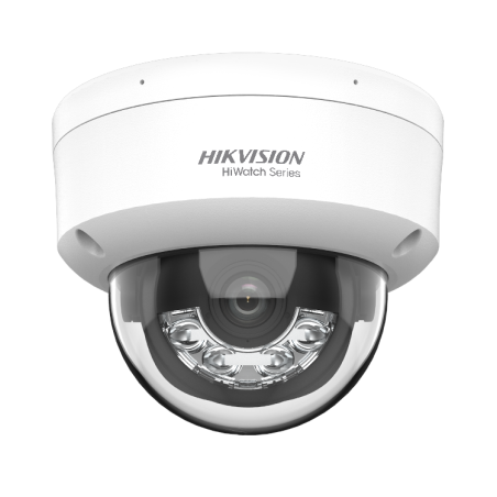Cámara IP domo HiWatch HWI-D140HA-LU - 4 MP, luz híbrida, audio, PoE