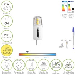 Bombilla Led Dicroica Rosca G4. 2 Watt. Equivale A 20 Watt. 200 Lumenes. Luz Calida (3000 K.)