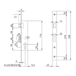 Cerradura Iseo 741540-28 mm. Frontal Cromo Resbalón
