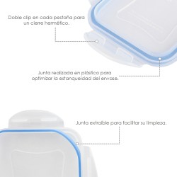 Recipiente Hermetico Plastico Cuadrado 1200 ml.  15x15x8 (Alt.) cm.