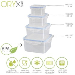 Recipiente Hermetico Plastico Cuadrado 1200 ml.  15x15x8 (Alt.) cm.