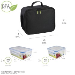 Bolsa Termica Con 4 Recipientes Hermeticos Plastico (2x800 ml + 2x400 ml.)