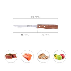 Cuchillo Montana Multiusos Hoja Sierra Acero Inoxidable 11 cm. Mango Madera (Blister 3 piezas)