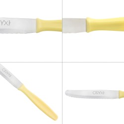 Cuchillo Mesa Etna Hoja Sierra Acero Inoxidable 10 cm. Amarillo (Blister 6 piezas)