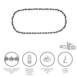 Cadena Motosierra 3/8" / 0.050" 1,3 mm. / 50 Eslabones / 91 P